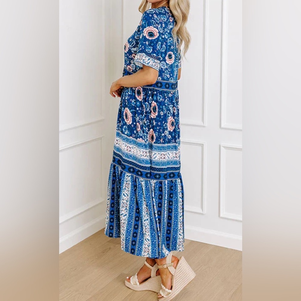 Sunday Blue and Pink Patterned Maxi Dress Size Large - Picture 3 of 15